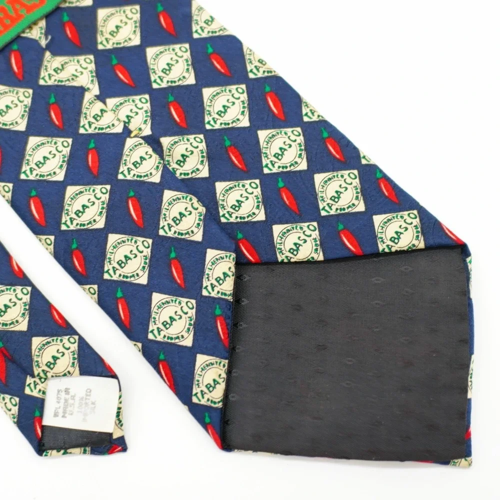 Tabasco Blue Pepper Silk Tie Wide Jacquard Print Green‎ Red